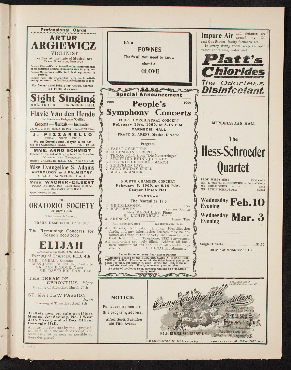 People's Symphony Concert, January 22, 1909, program page 9