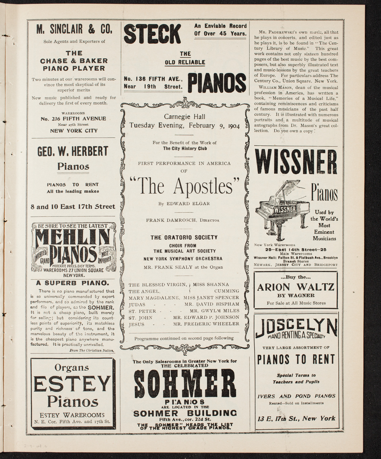 Oratorio Society of New York, February 9, 1904, program page 5