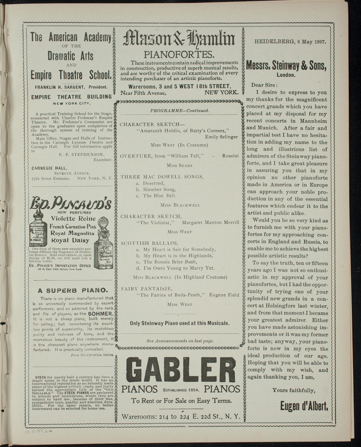 Morning of Song and Story, December 5, 1899, program page 3