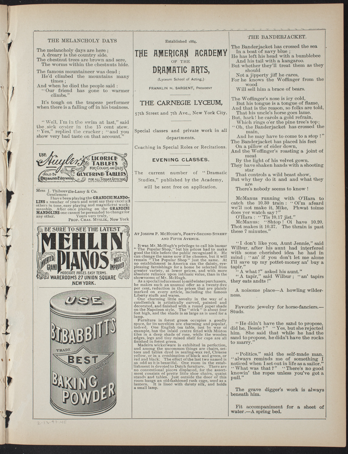 David Garrick: A Comedy in Four Acts, February 13, 1897, program page 7