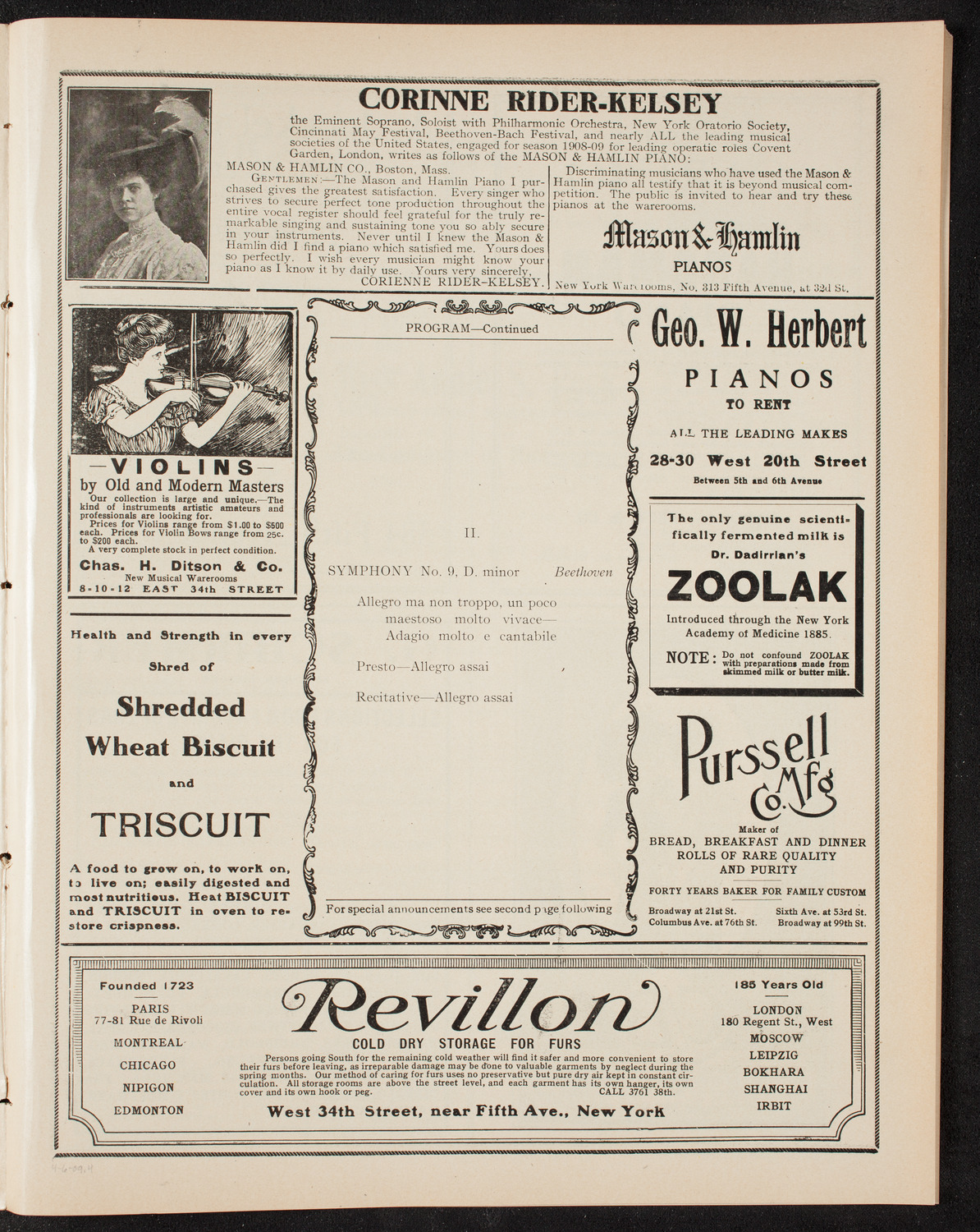 Gustav Mahler and New York Philharmonic, April 6, 1909, program page 7