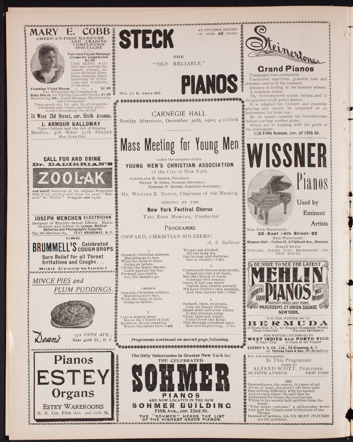 Meeting: YMCA - Mass Meeting for Men, December 30, 1900, program page 4