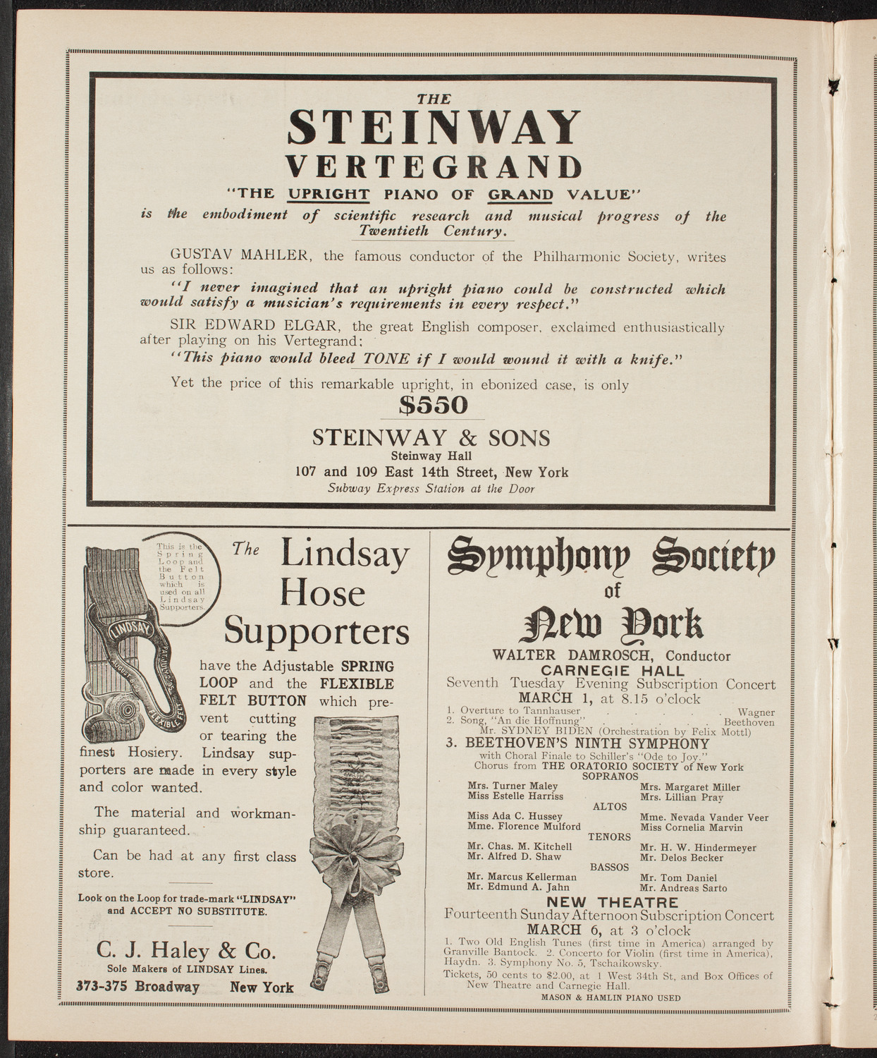 Oratorio Society of New York, February 28, 1910, program page 4