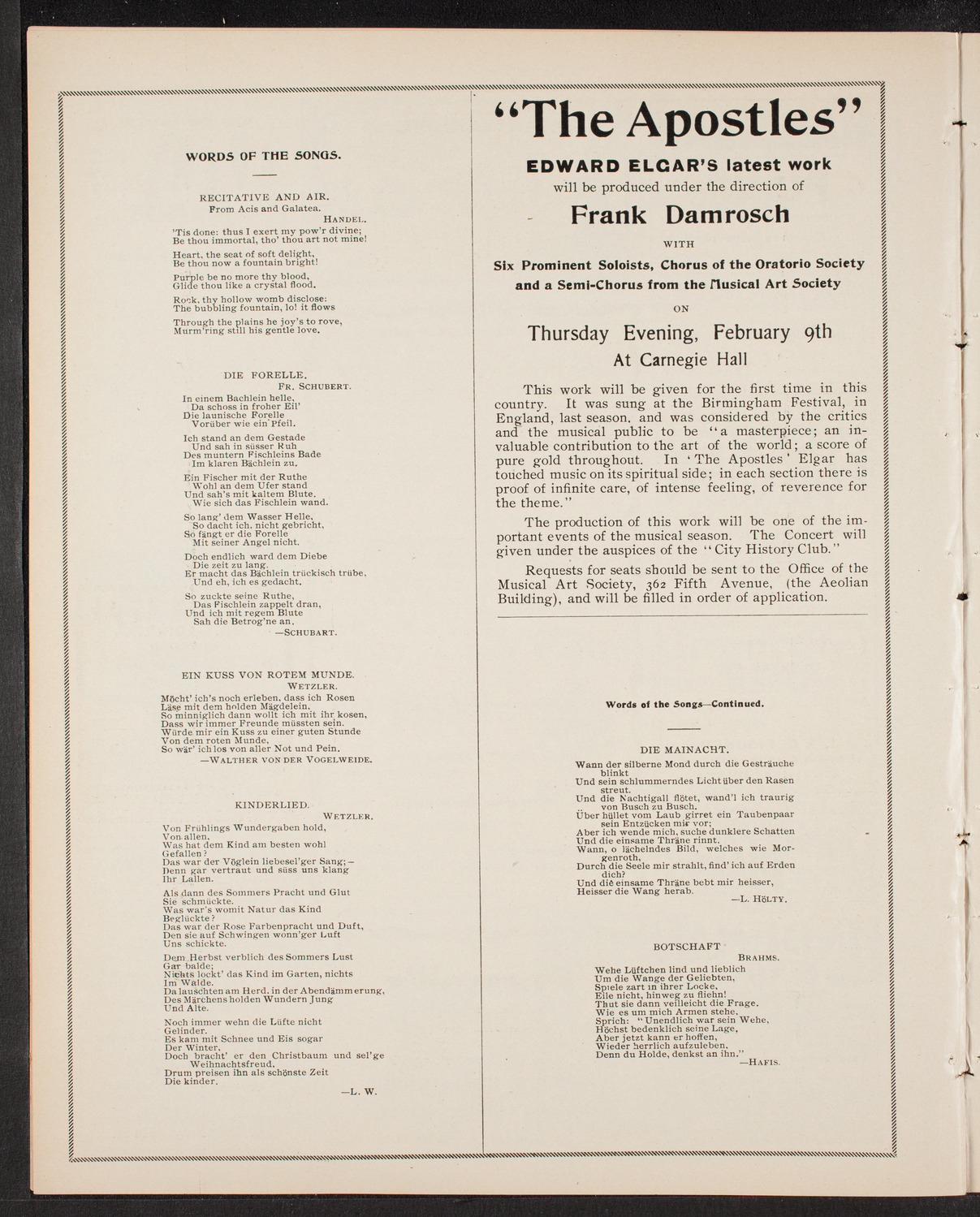 Wetzler Symphony Orchestra, November 21, 1903, program page 8