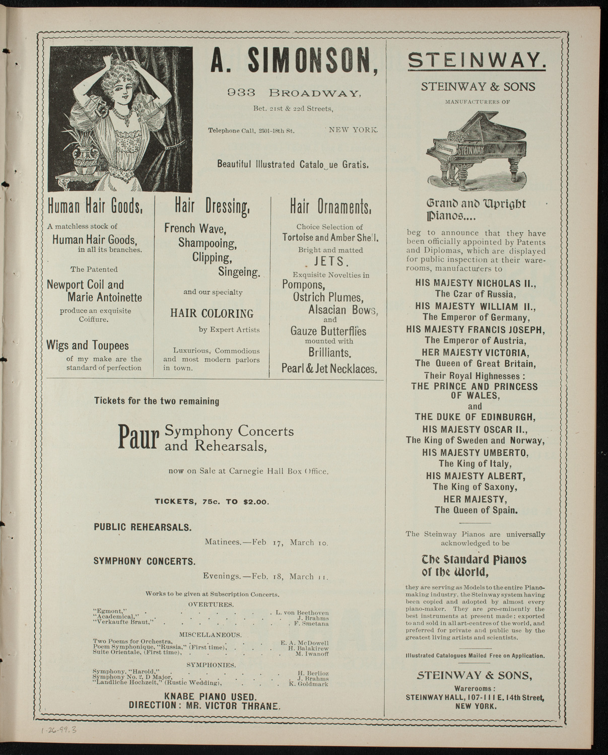 Heinrich Meyn and Others, January 26, 1899, program page 5