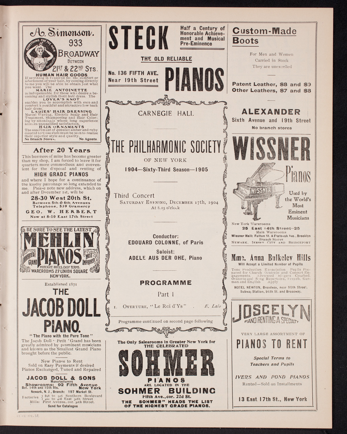 New York Philharmonic, December 17, 1904, program page 5