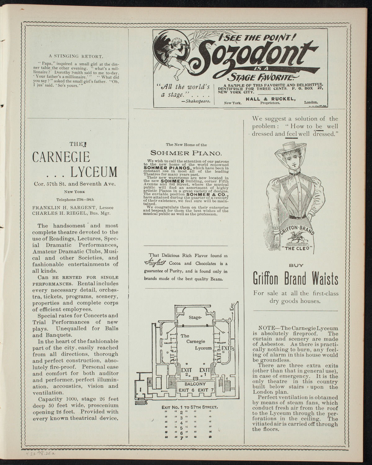 The Merrymakers, April 22, 1898, program page 3