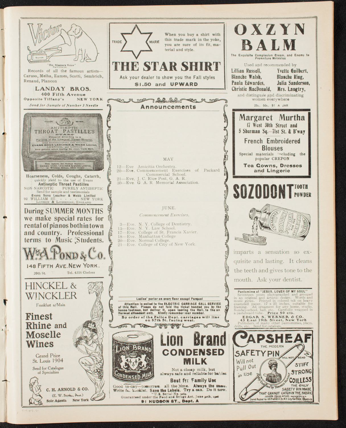 Wiener Männergesangverein (Vienna Male Choral Society), May 9, 1907, program page 3