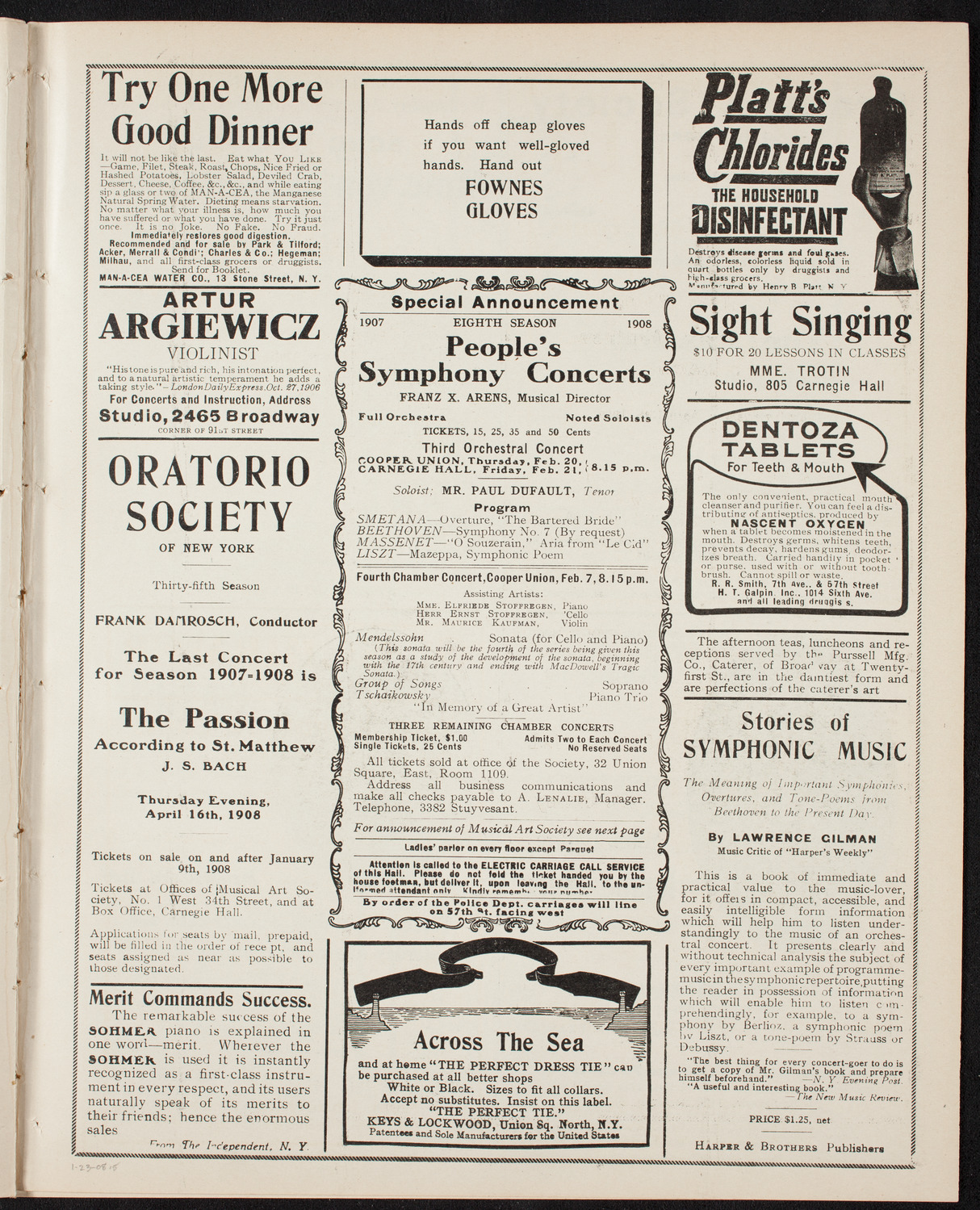 Volpe Symphony Society of New York, January 23, 1908, program page 9
