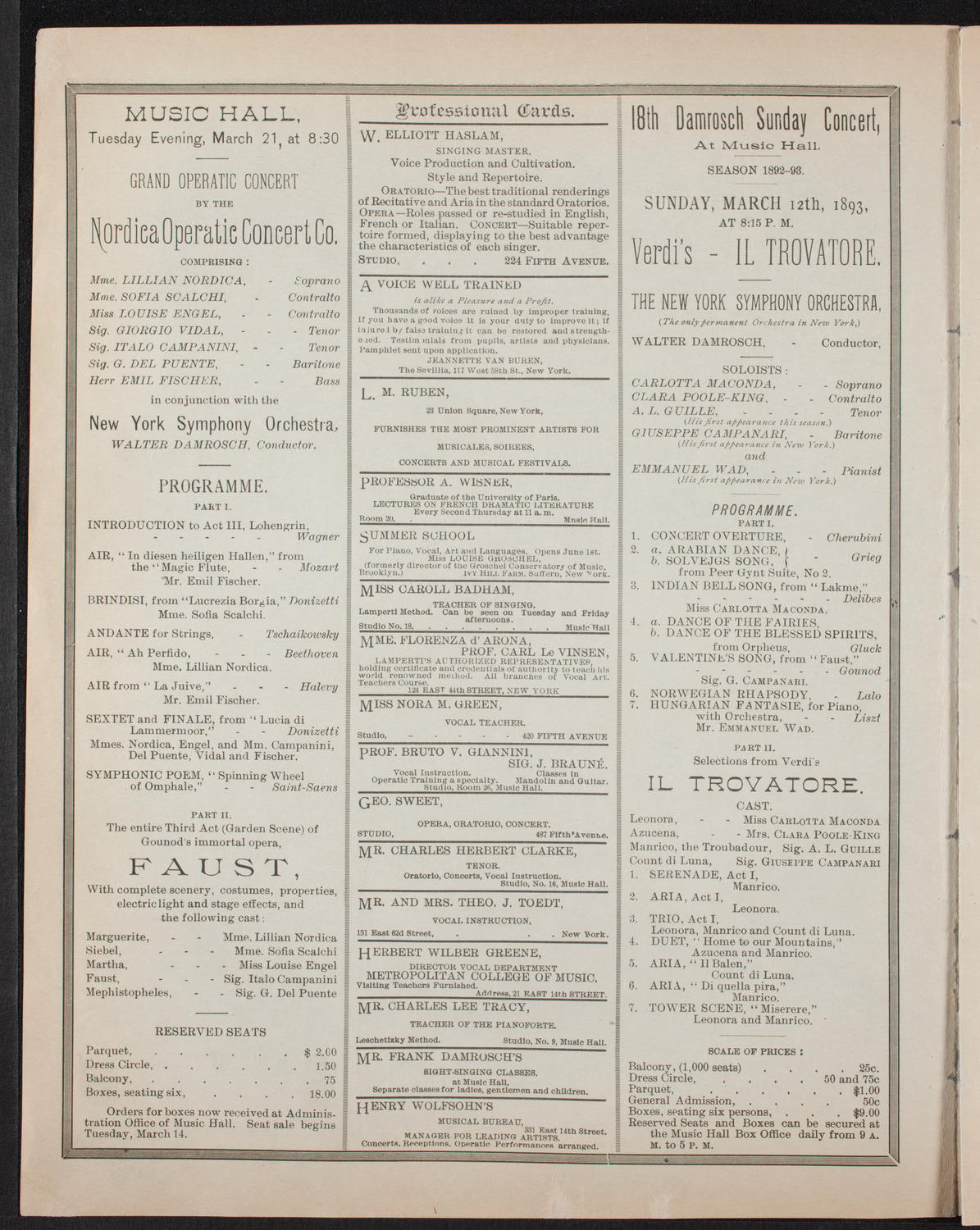 New York Symphony Orchestra, March 10, 1893, program page 2