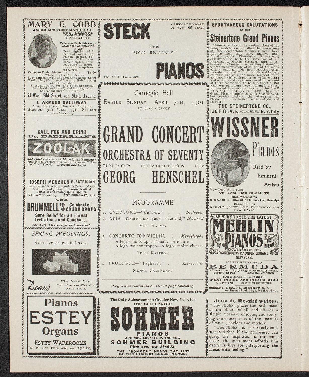 Orchestral Concert Conducted by Georg Henschel, April 7, 1901, program page 4