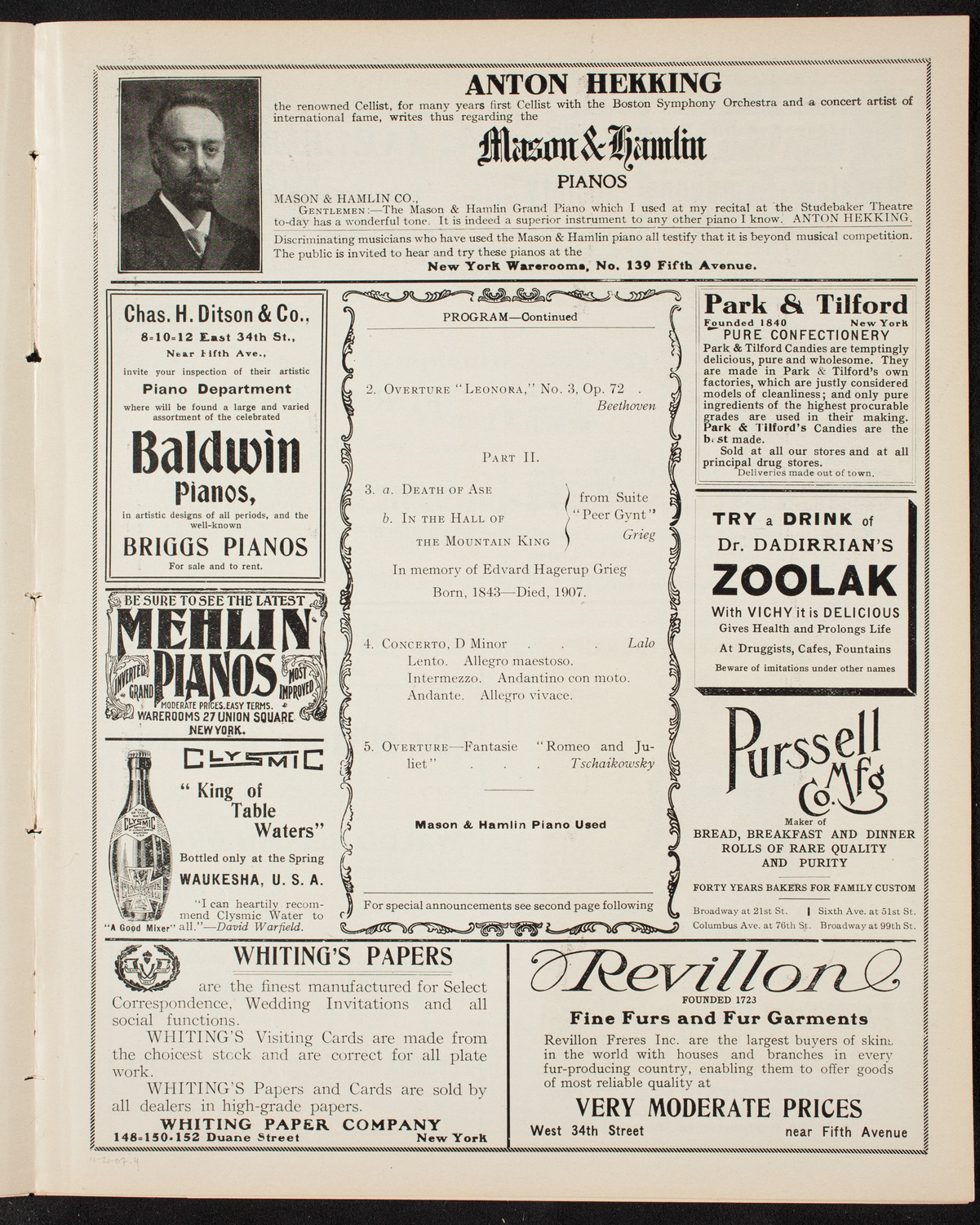 Volpe Symphony Society of New York, November 21, 1907, program page 7