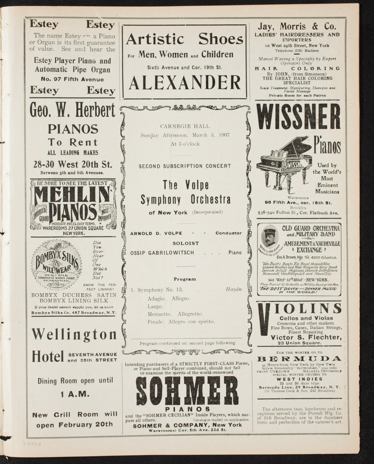 Volpe Symphony Society of New York, March 3, 1907, program page 5
