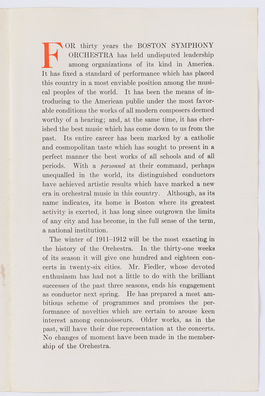 Boston Symphony Orchestra, 1911-1912