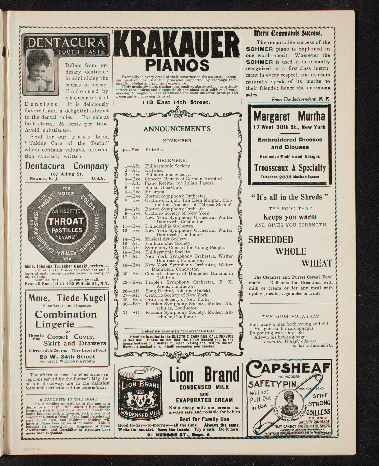 250th Anniversary of the Settlement of the Jews in the United States 1605-1905, November 30, 1905, program page 3