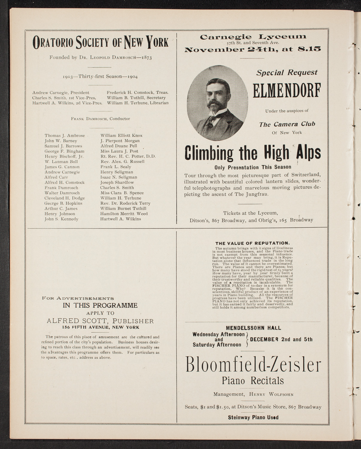 Maurice Kaufmann with New York Symphony Orchestra, November 18, 1903, program page 10