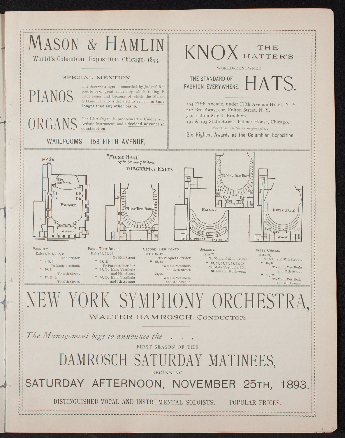 Damrosch Sunday Concert, November 12, 1893, program page 3