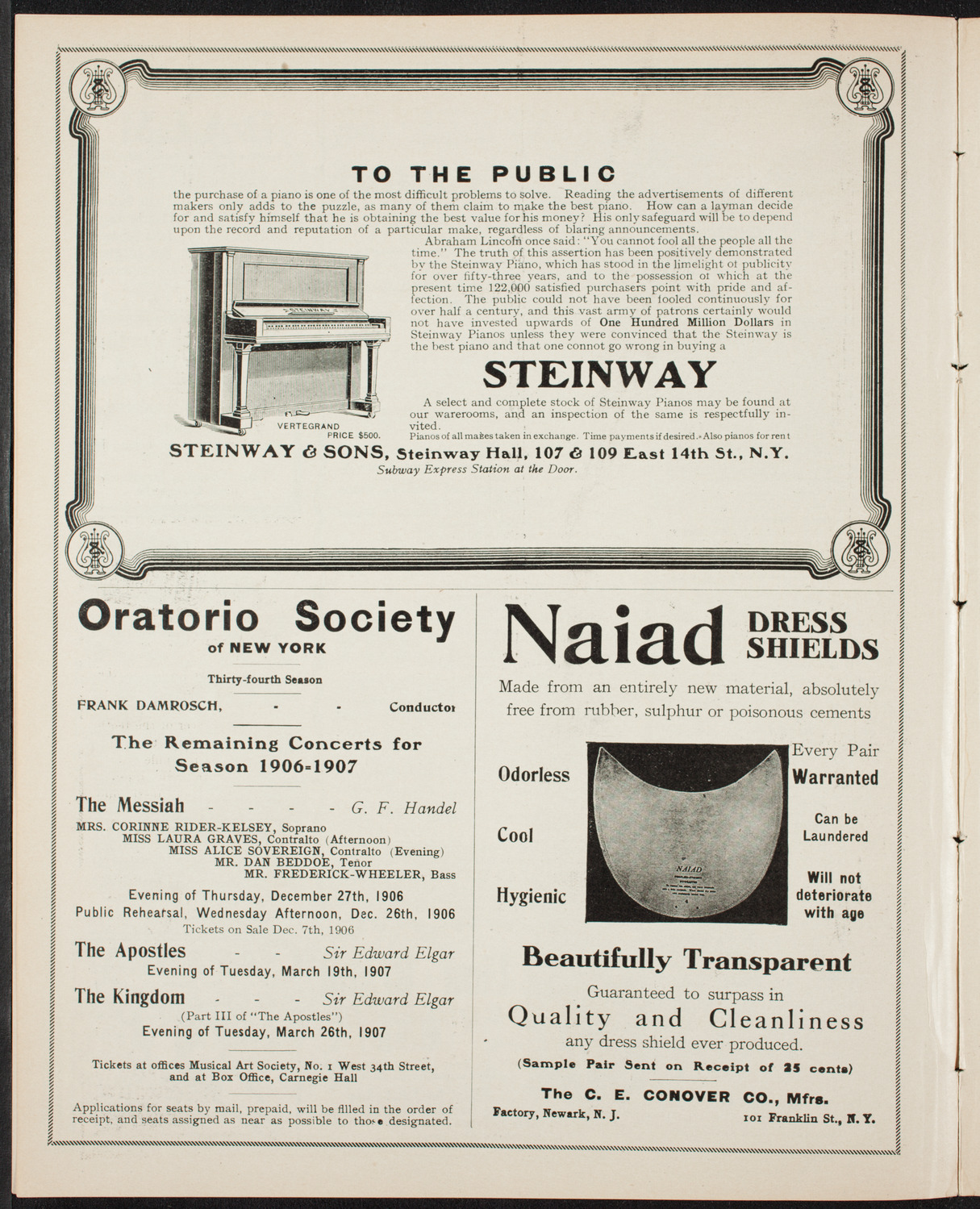 Oratorio Society of New York, December 22, 1906, program page 4