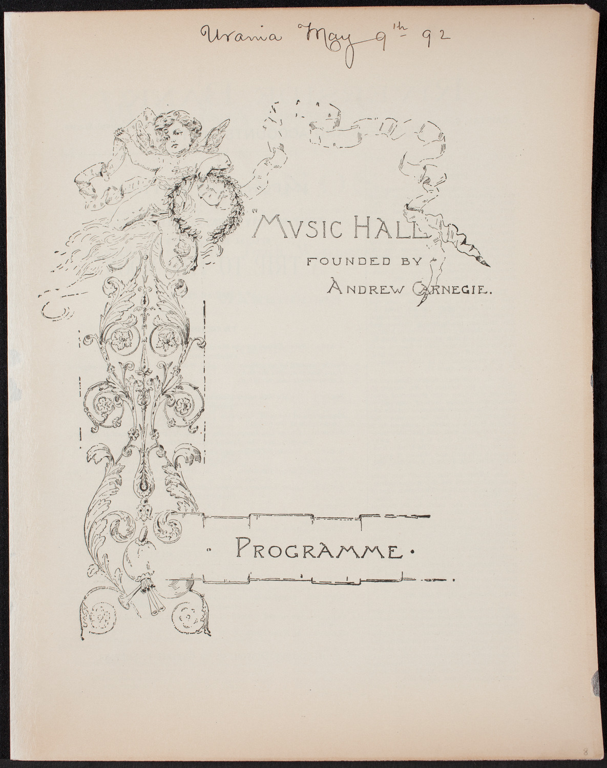 Urania Scientific Theatre, May 9, 1892, program page 1