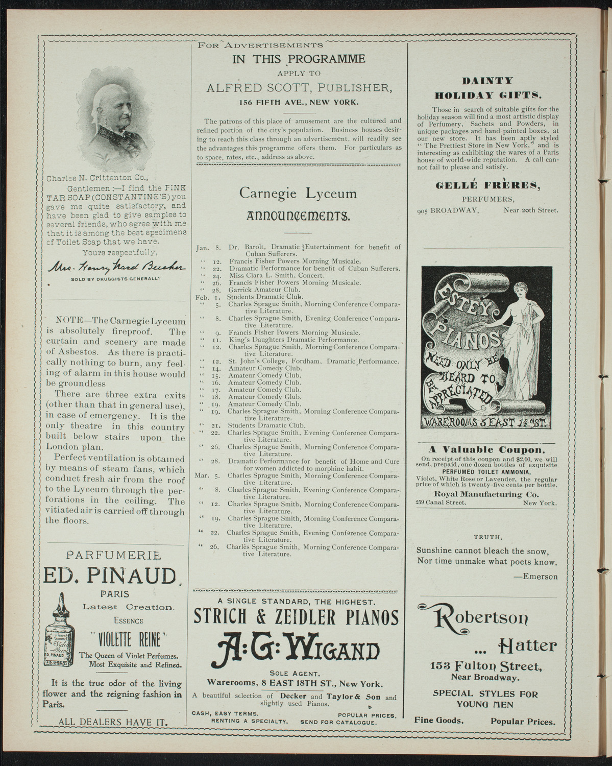 Benefit: Club Revolucionario Cubano/ Wounded Cubans, December 31, 1897, program page 2