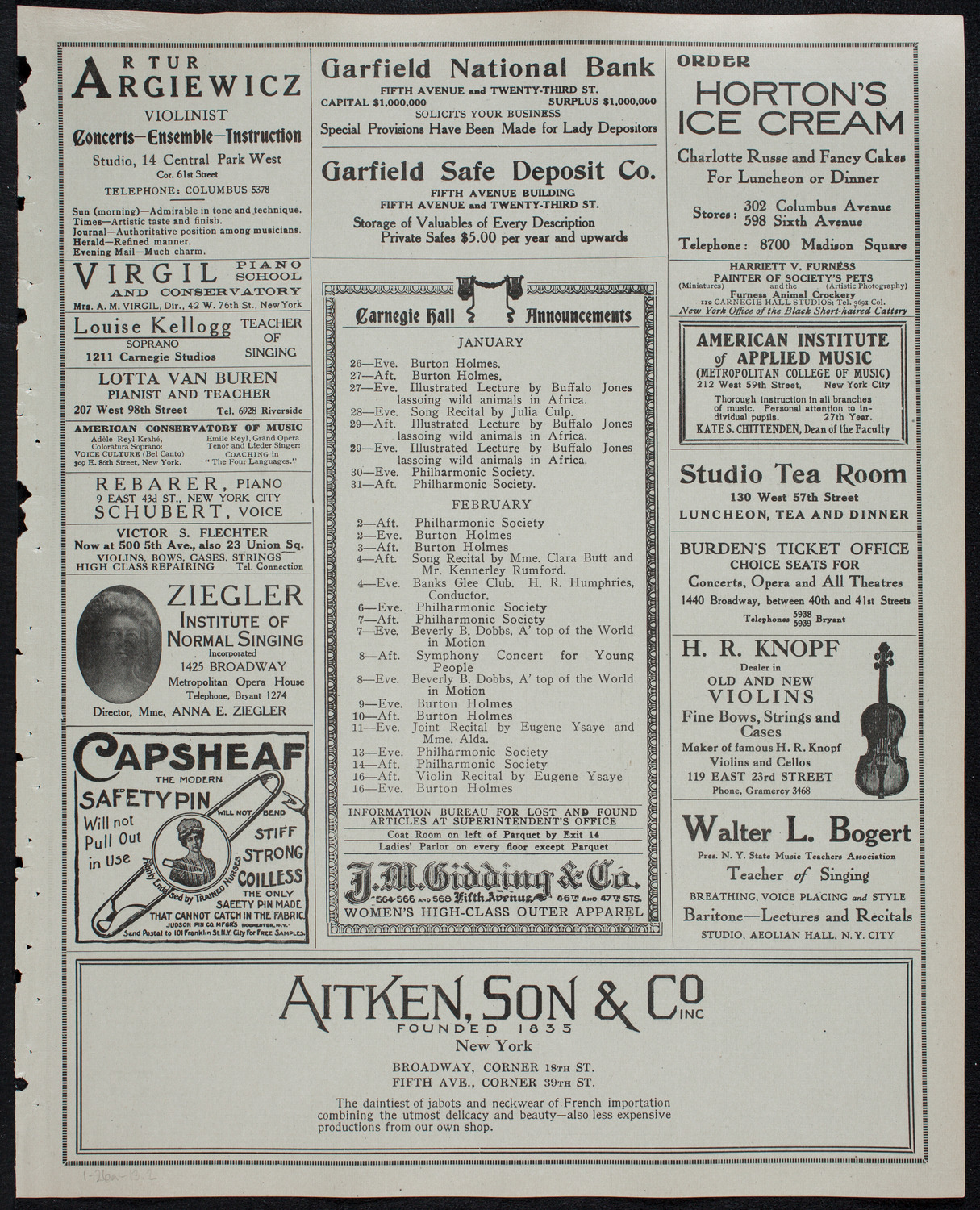 New York Philharmonic, January 26, 1913, program page 3