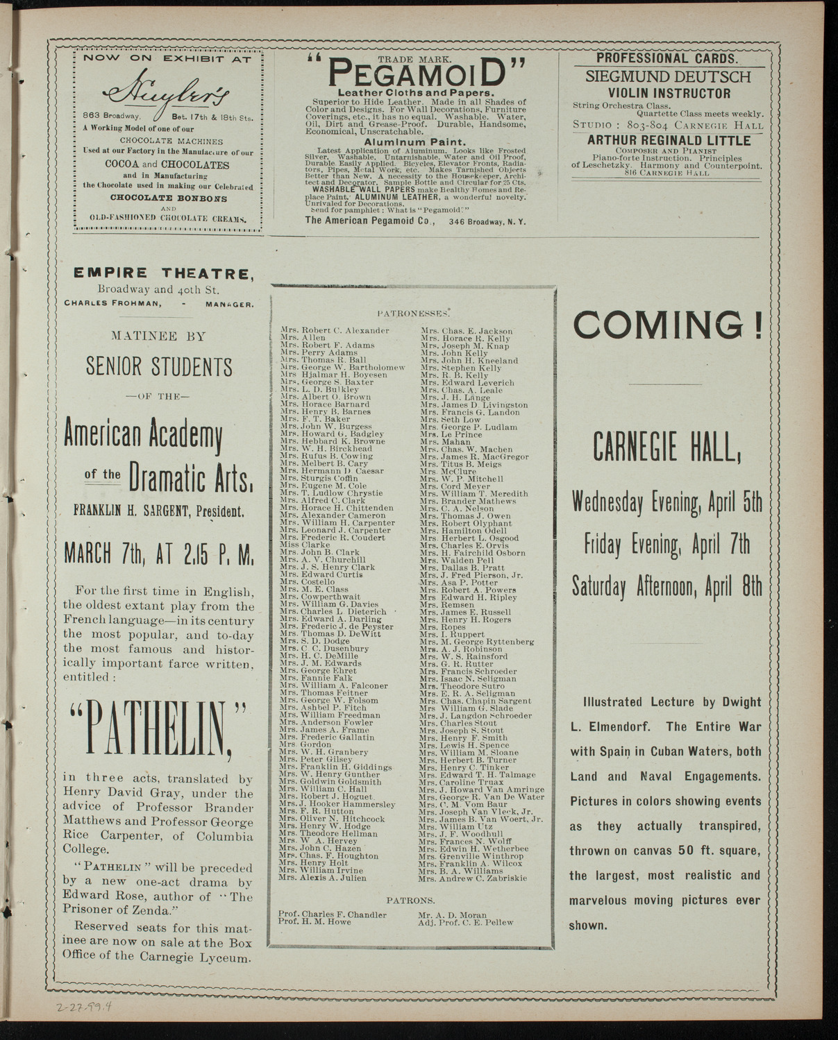 Columbia University Musical Society, February 27, 1899, program page 7