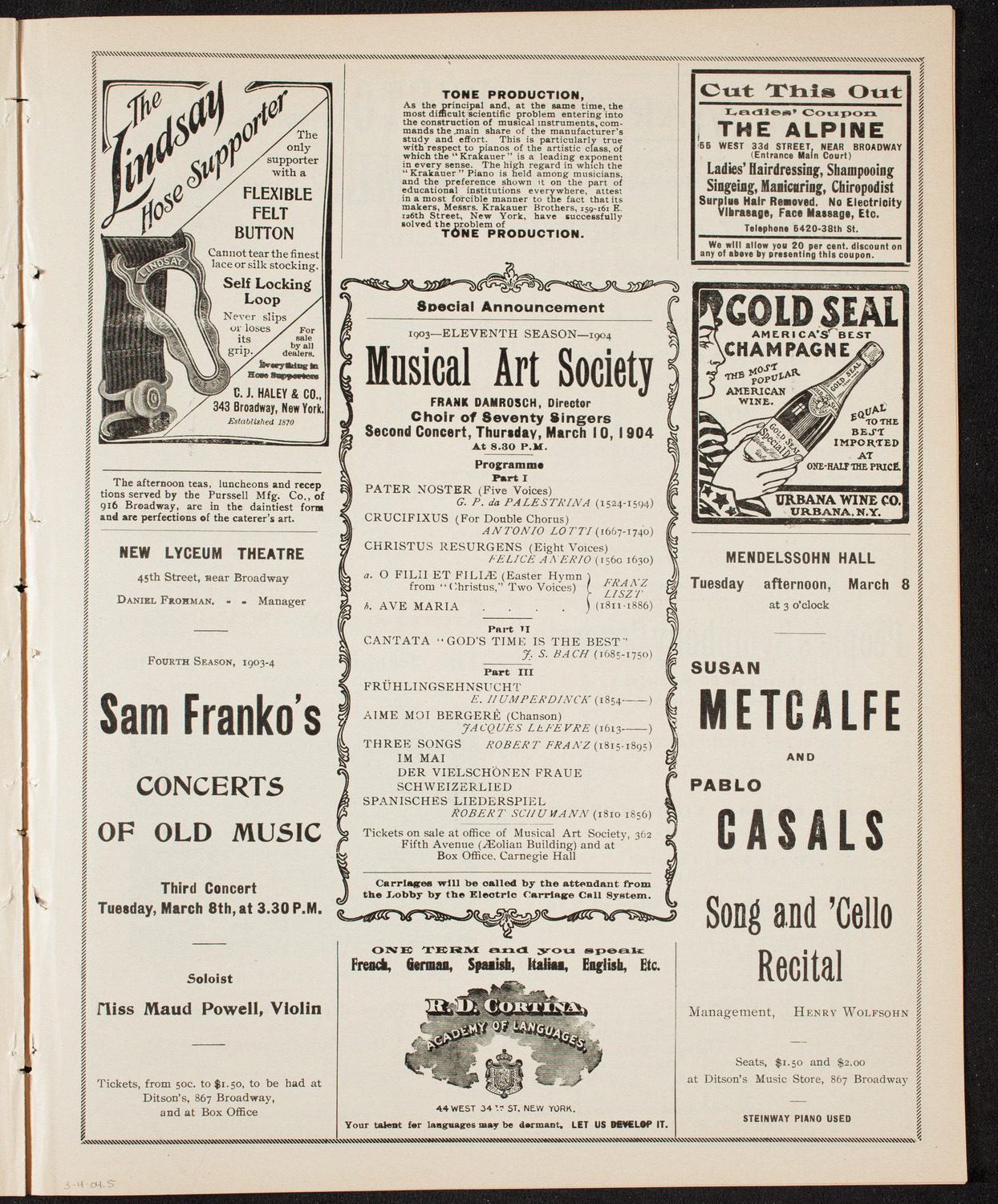 New York Philharmonic, March 4, 1904, program page 9