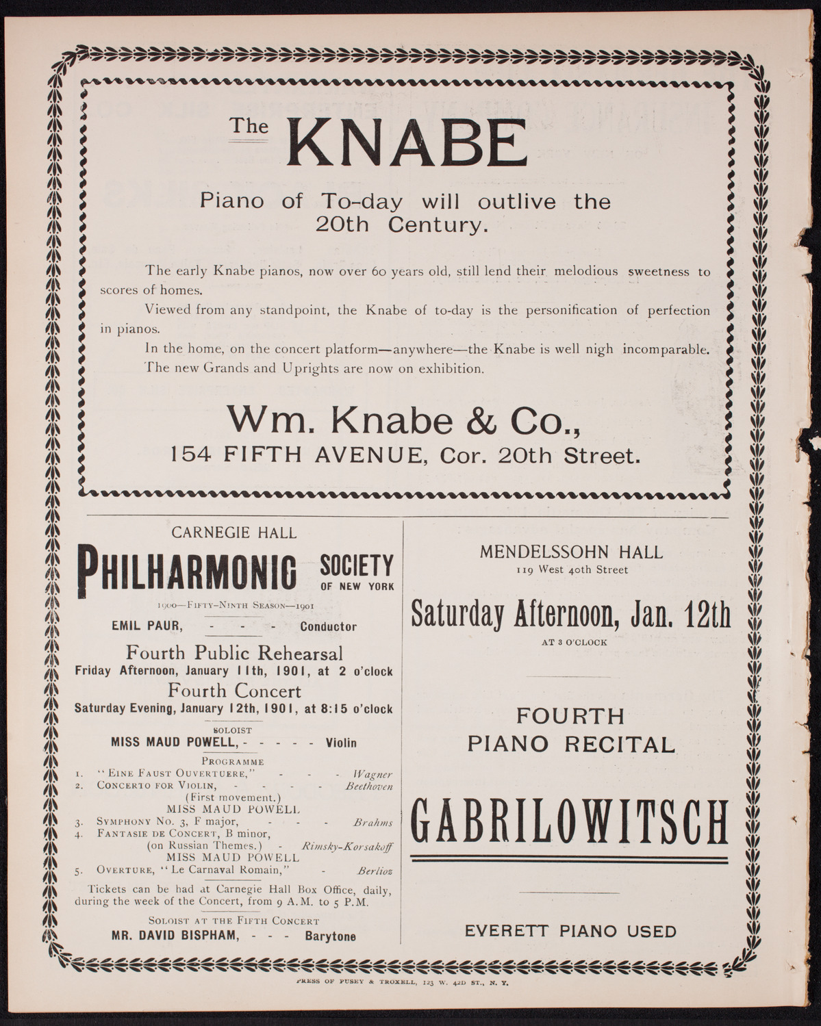 Benefit: Workingman's School and District Nursing Department, January 7, 1901, program page 12