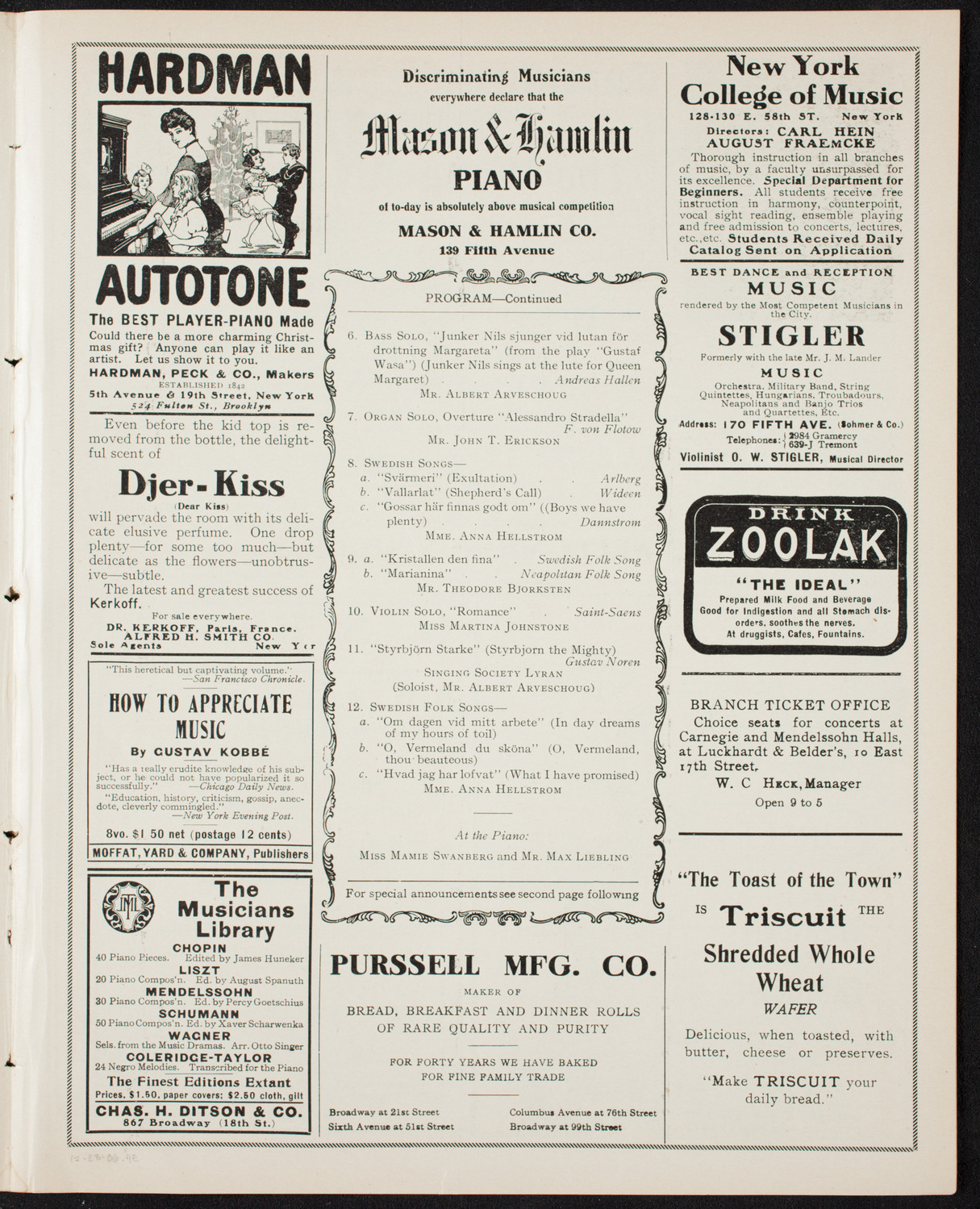 Anna Hellstrom and Others, December 23, 1906, program page 7