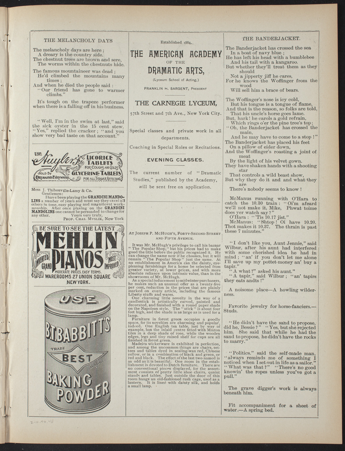 The Students' Club, February 10, 1897, program page 7