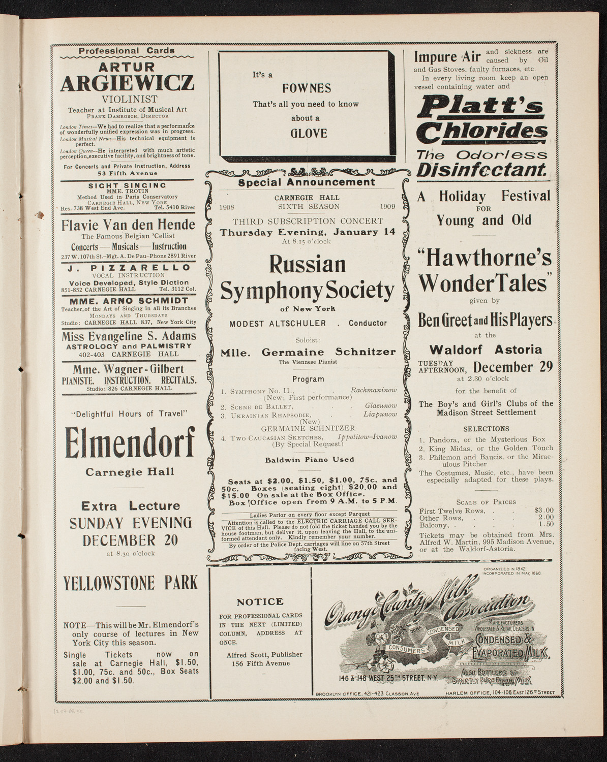 Musical Art Society of New York, December 17, 1908, program page 9