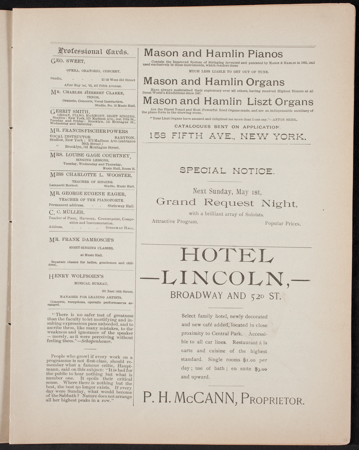 Urania Scientific Theatre, April 27, 1892, program page 5