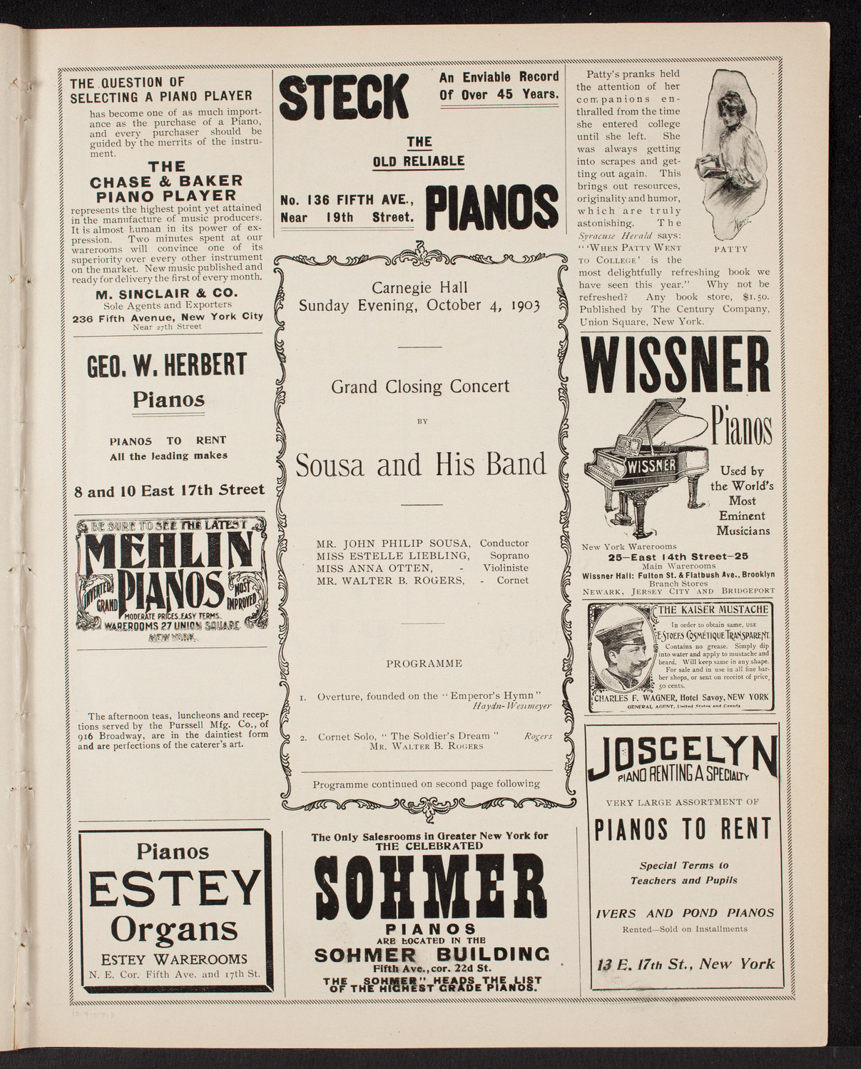 Sousa and His Band, October 4, 1903, program page 5