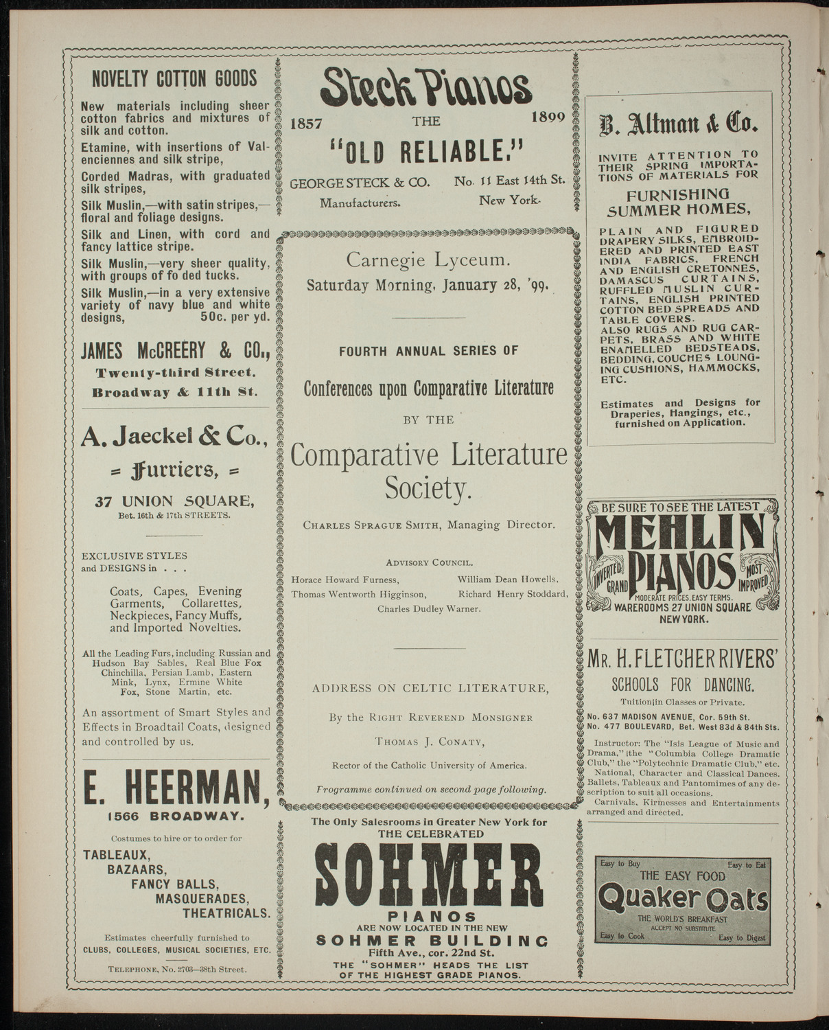 Comparative Literature Society Saturday Morning Conference, January 28, 1899, program page 4