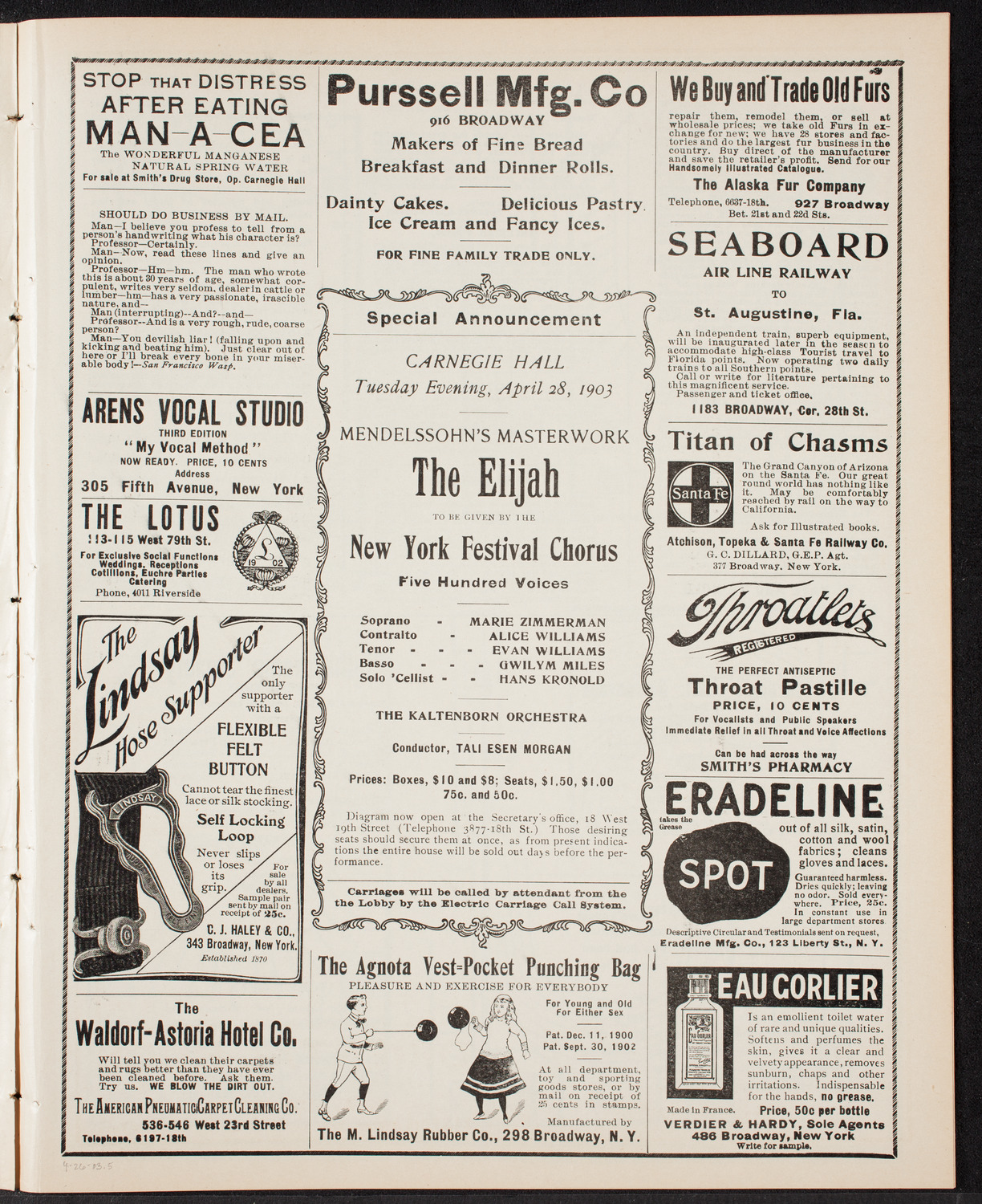 Advanced Singing Class of The People's Choral Union, April 26, 1903, program page 9