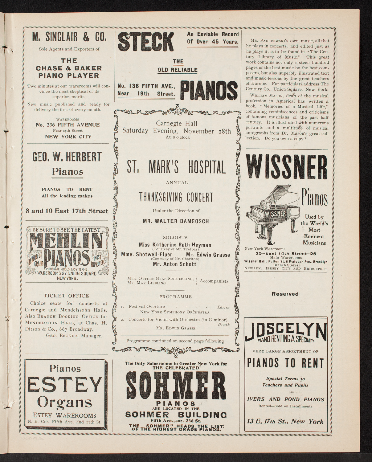 Benefit: St. Mark's Hospital, November 28, 1903, program page 5