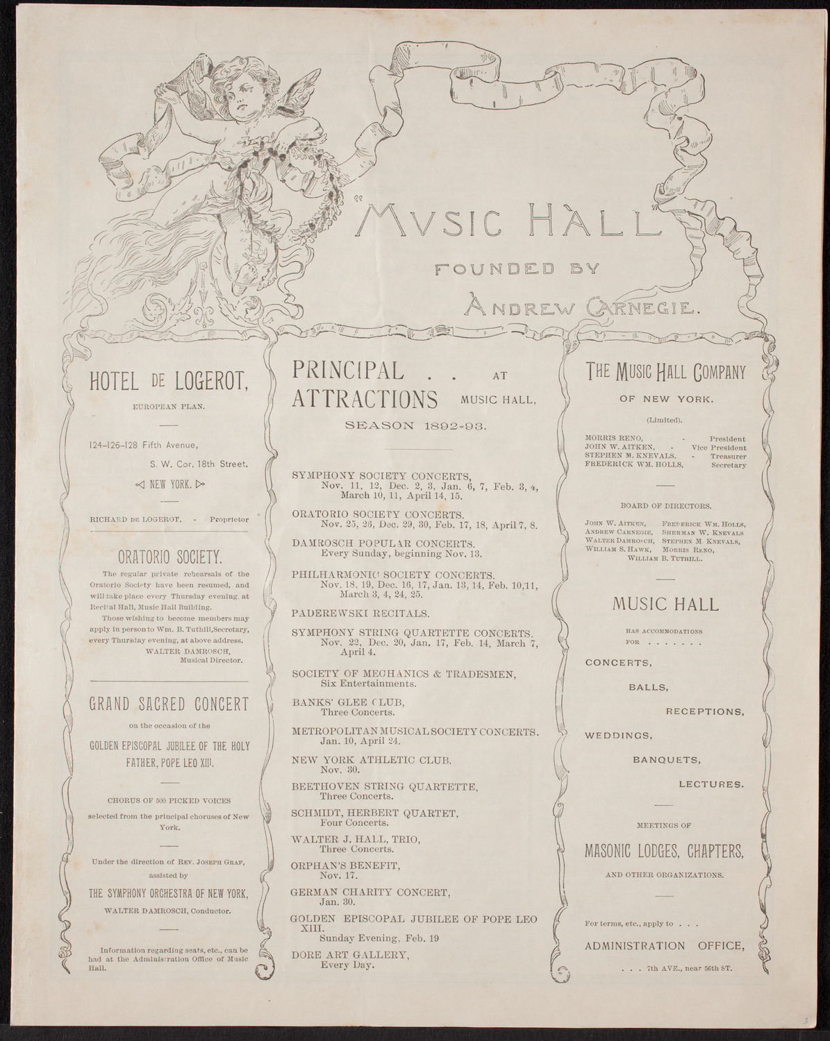 Grand Charity Concert: Arion Society, October 30, 1892, program page 1