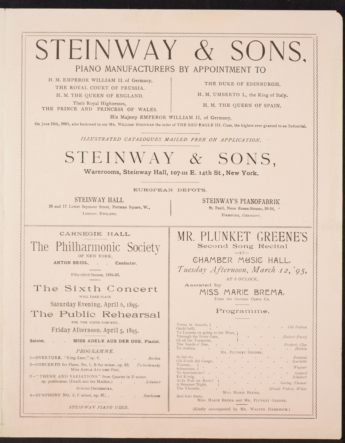 New York Philharmonic, March 9, 1895, program page 3