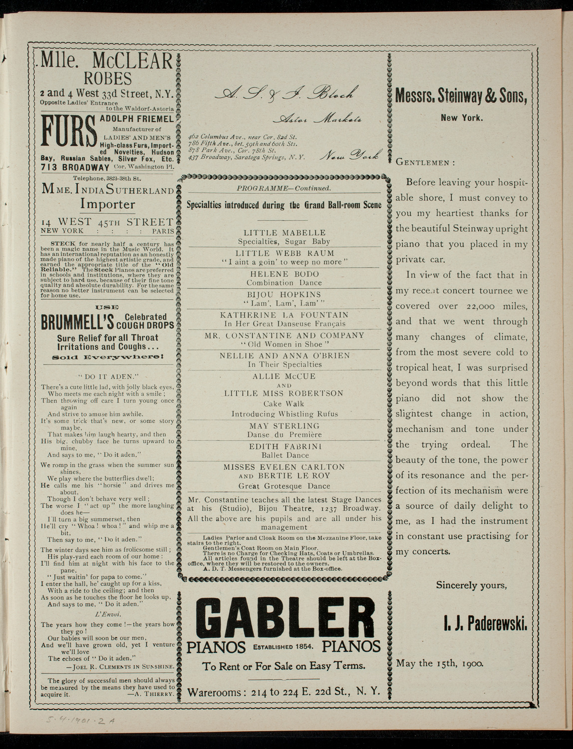 C. Constantine's "Cinderella", May 4, 1901, program page 3