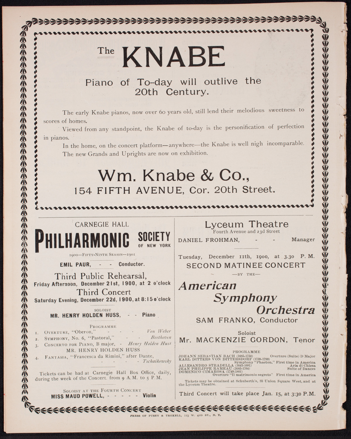 New York Philharmonic, December 8, 1900, program page 12