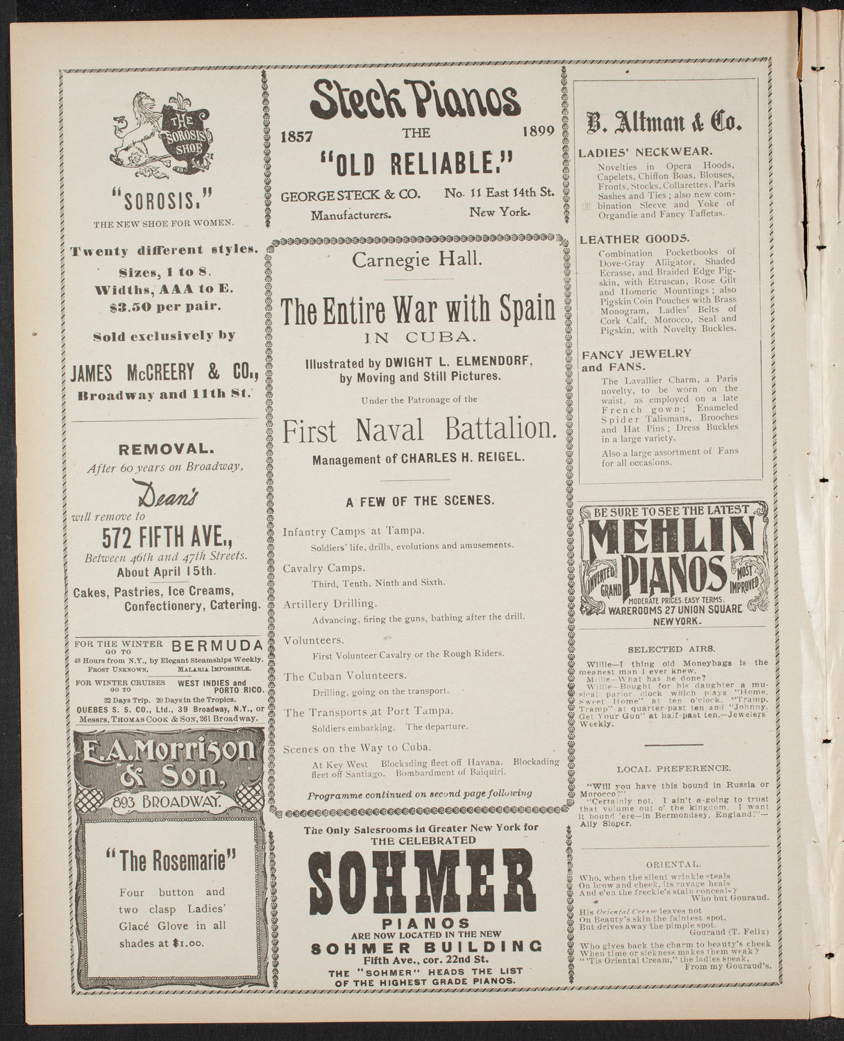 Elmendorf Lecture: The Entire War with Spain in Cuba, April 7, 1899, program page 4