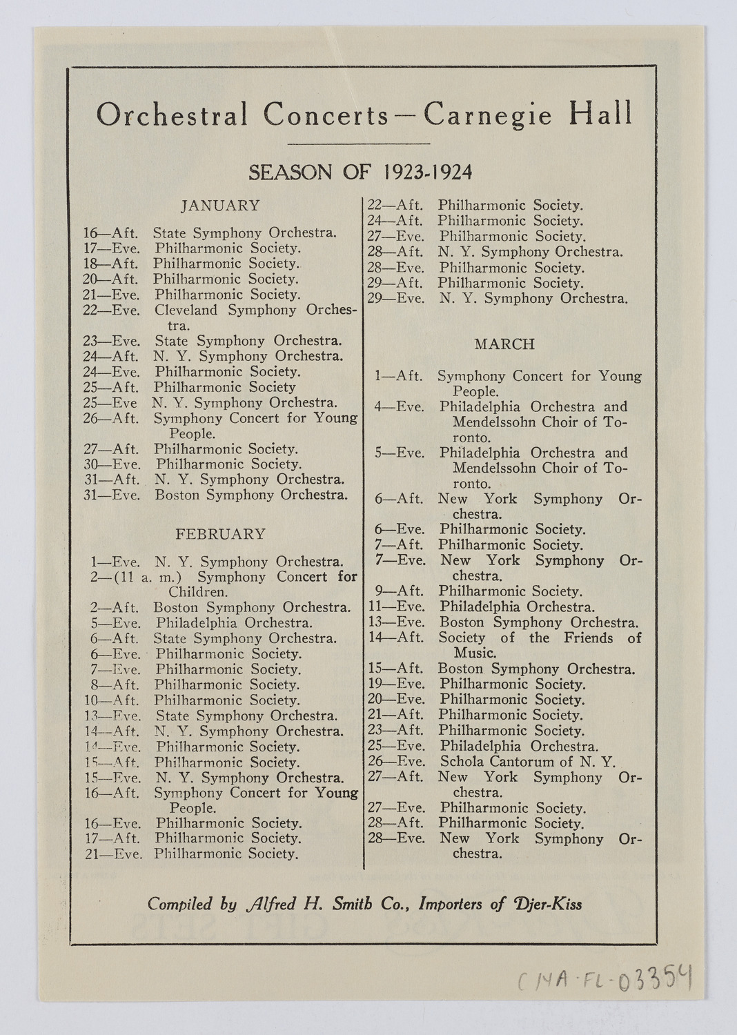 Djer-Kiss Cosmetics Orchestral Concert Schedules, 1924