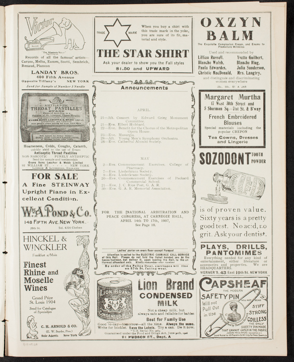 Volpe Symphony Society of New York, April 14, 1907, program page 3