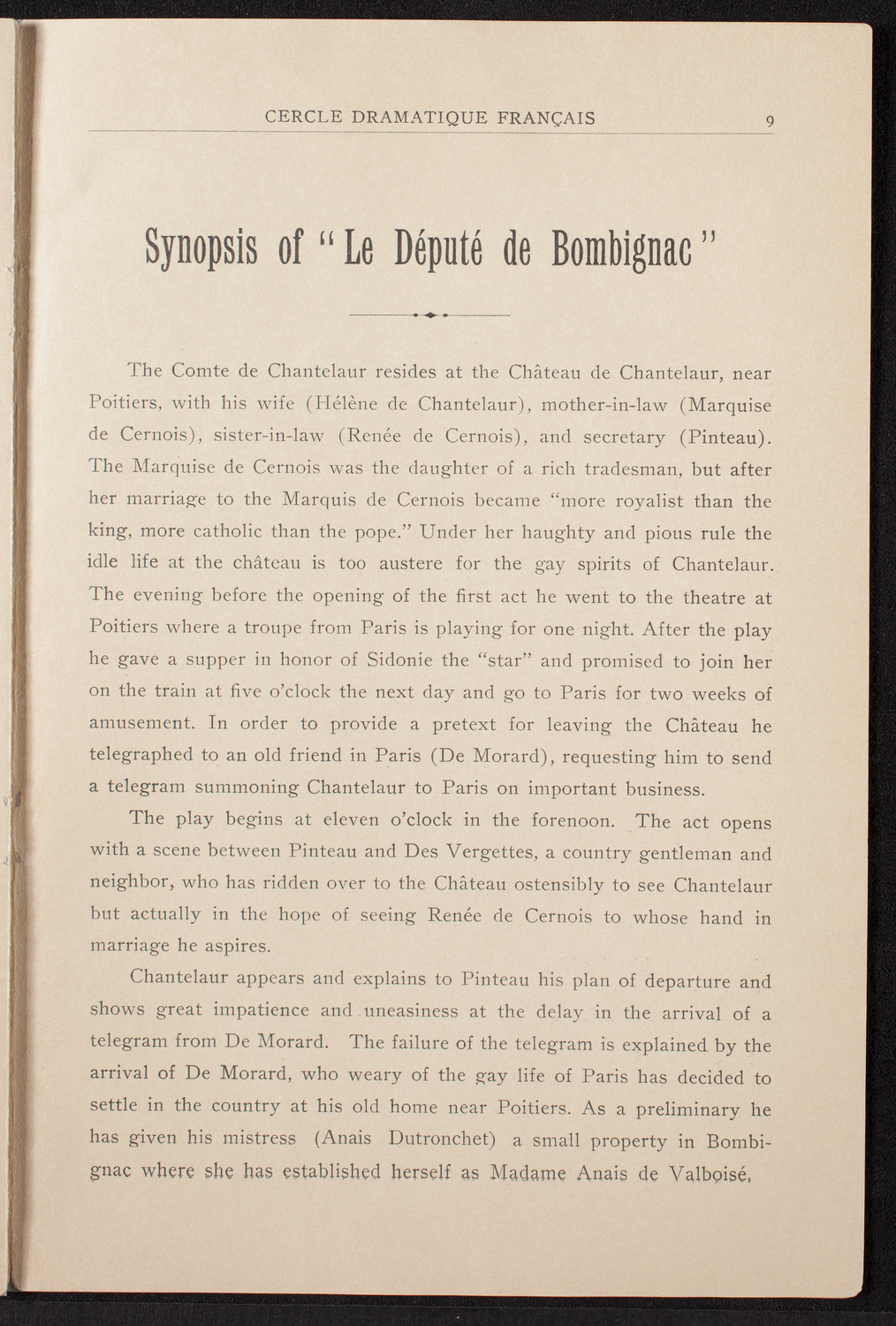 Cercle Dramatique de l'Alliance Française de New York, January 29, 1909, program page 9