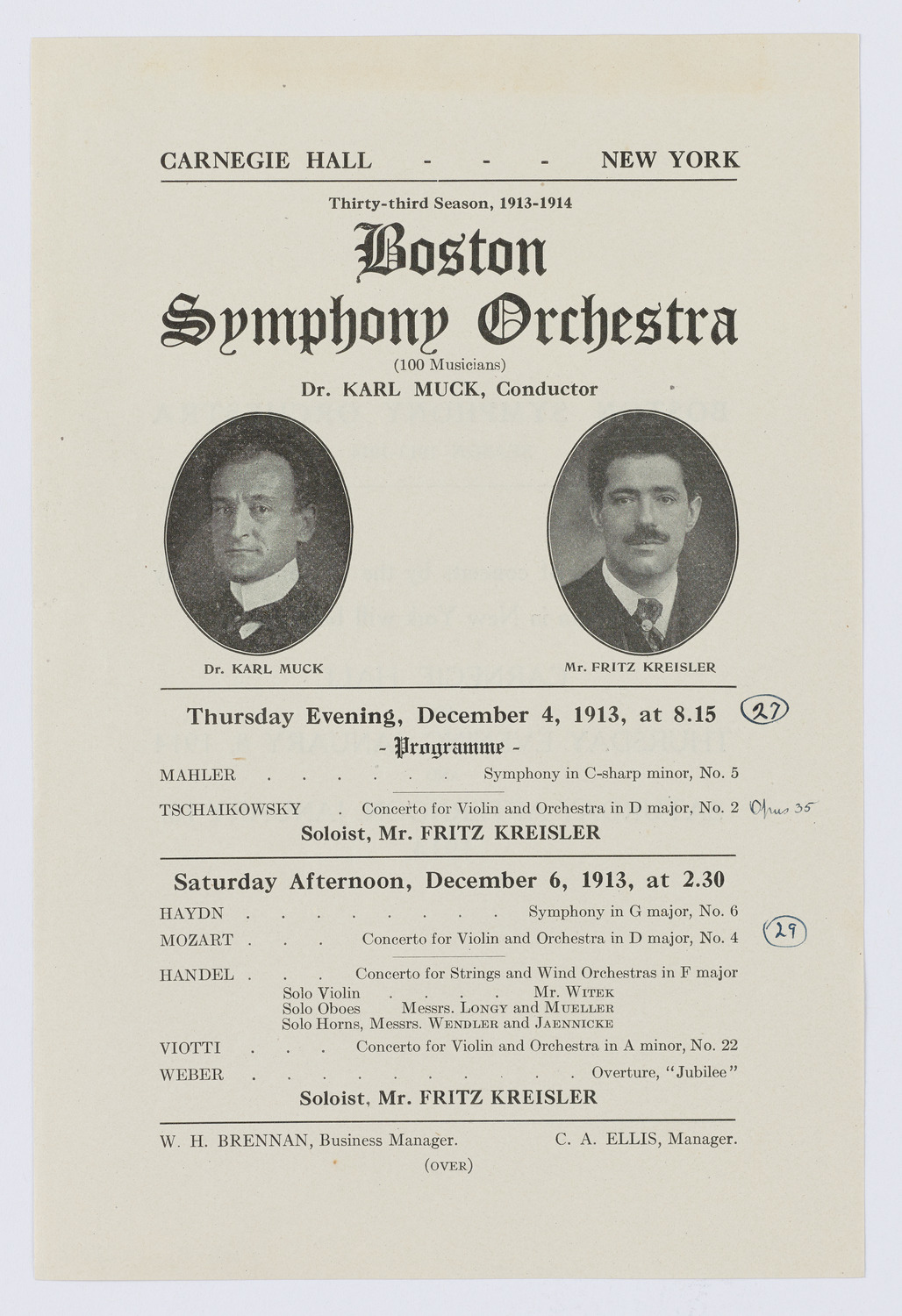 Boston Symphony Orchestra, December 1913