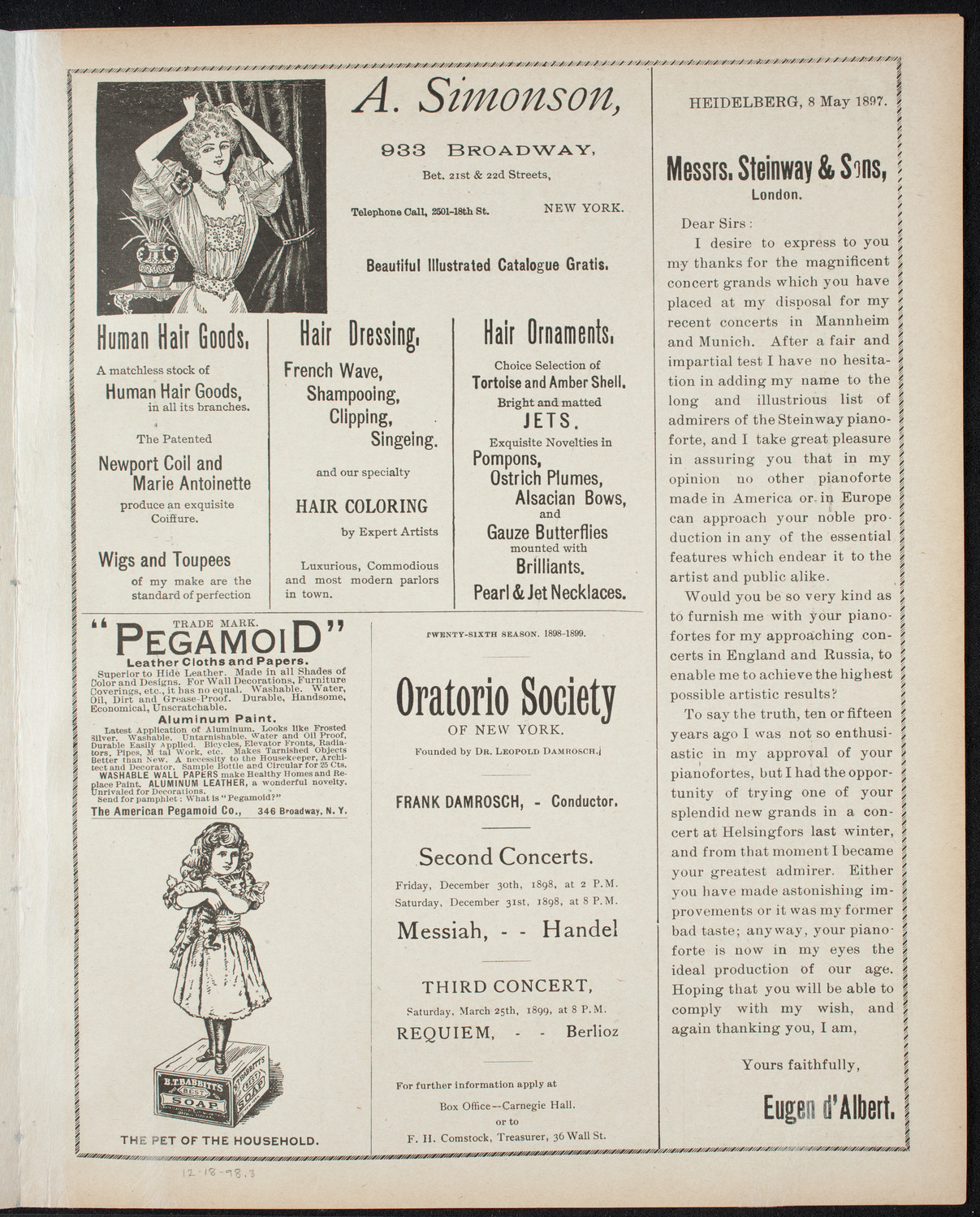 Paur Symphony Orchestra - Sunday Night Popular Concert, December 18, 1898, program page 5