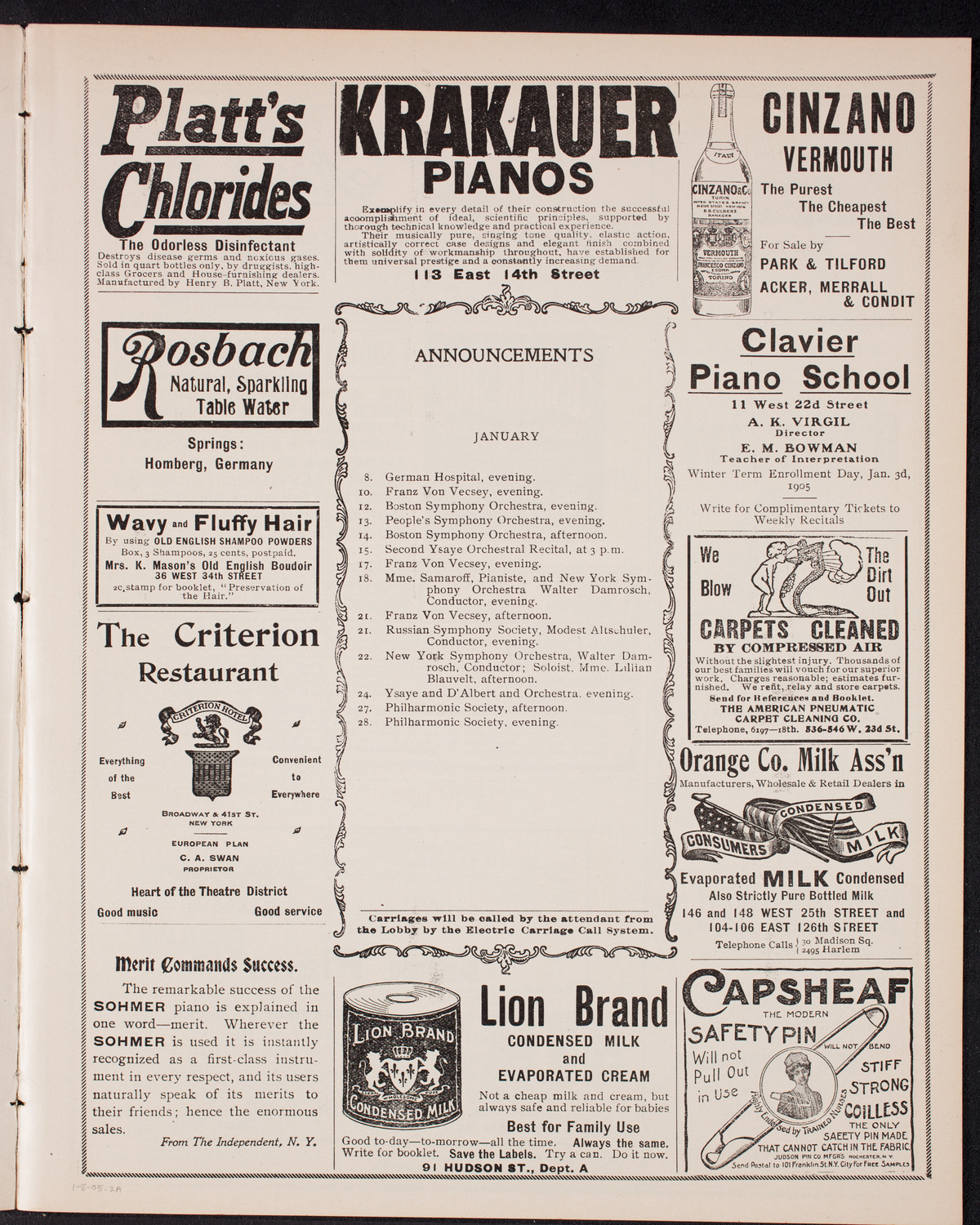 New York Symphony Orchestra, January 8, 1905, program page 3
