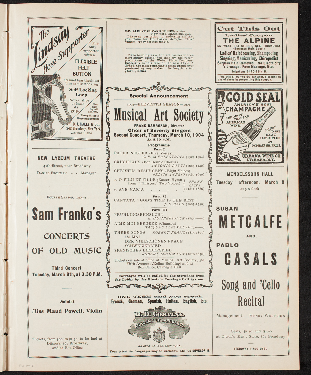 Lillian Nordica, Soprano, with the New York Symphony Orchestra, March 2, 1904, program page 9