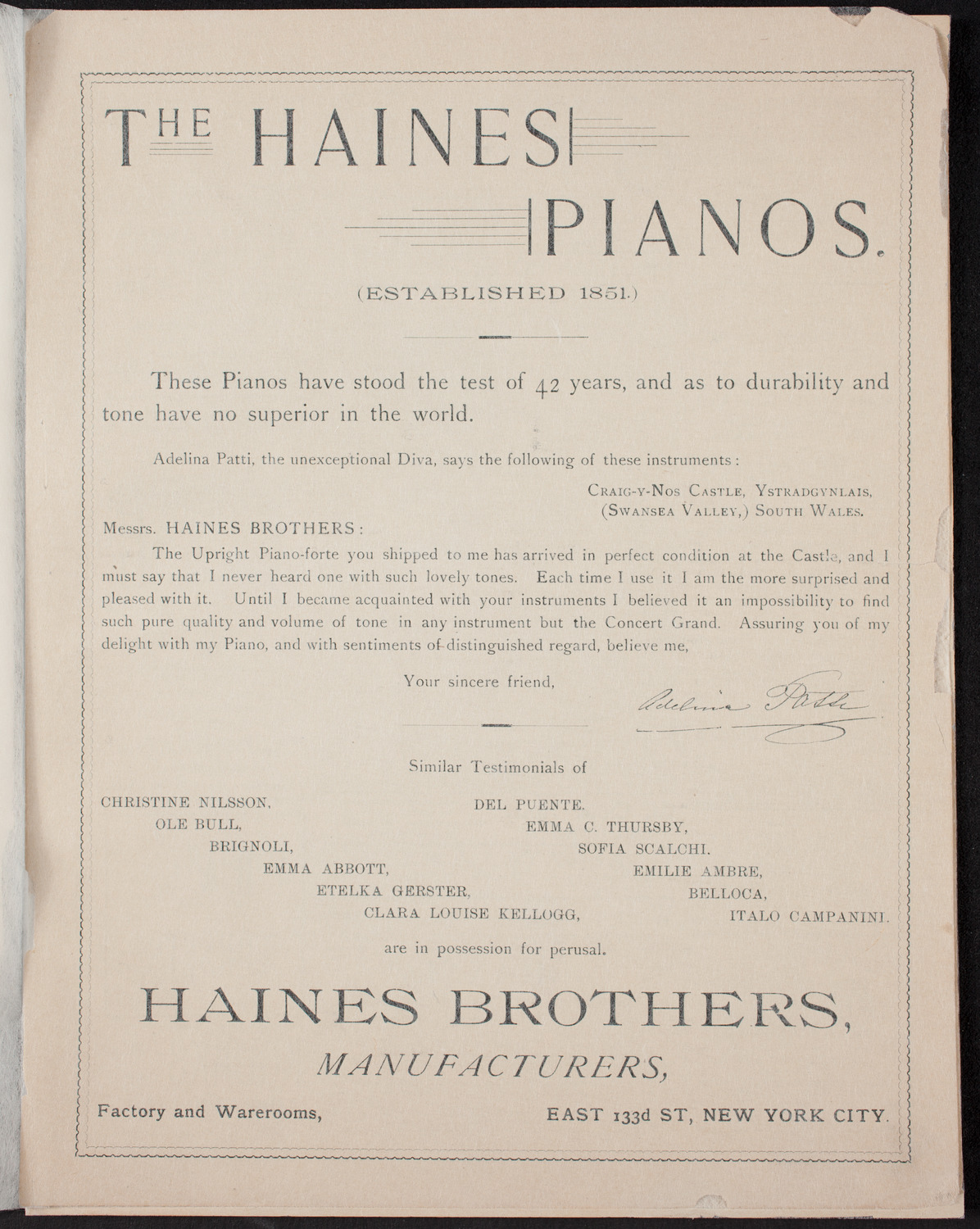 Adelina Patti and Others, March 16, 1894, program page 3
