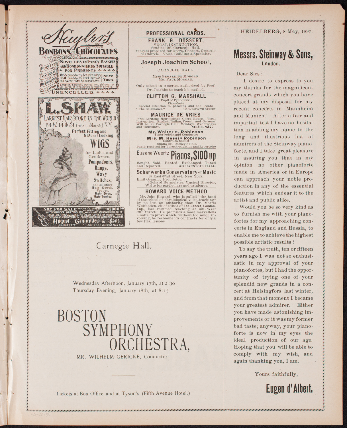 New York Philharmonic, January 6, 1900, program page 5